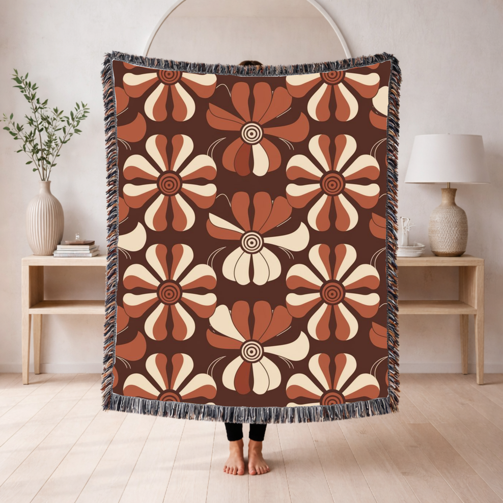 Velvet Bloom Throw — 1970s Stripe Petal Woven Blanket