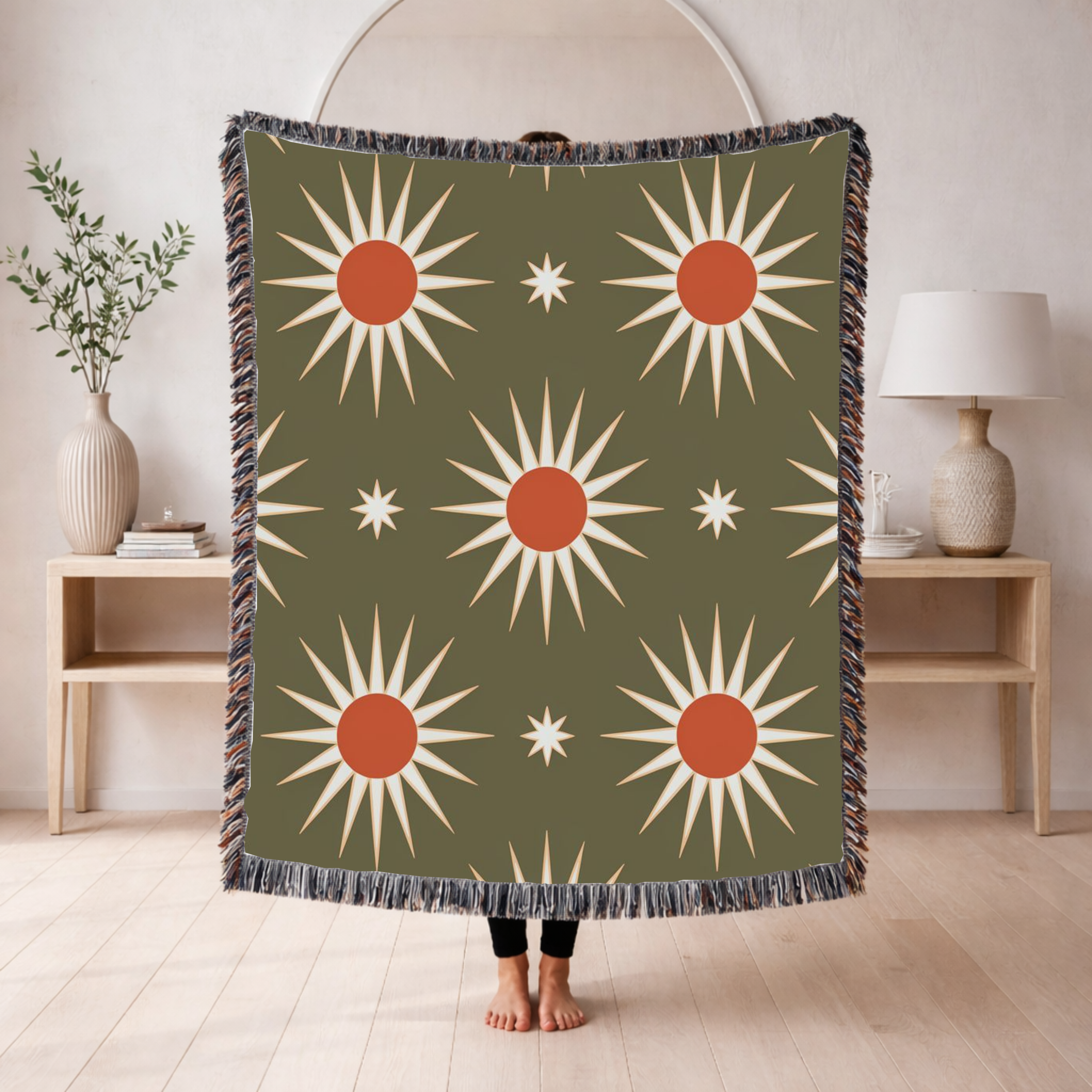 Solar Burst Throw — 1970s Starburst Woven Blanket