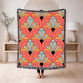 🧡 Groovy Fan Throw — 1960s Mod Scallop Woven Blanket