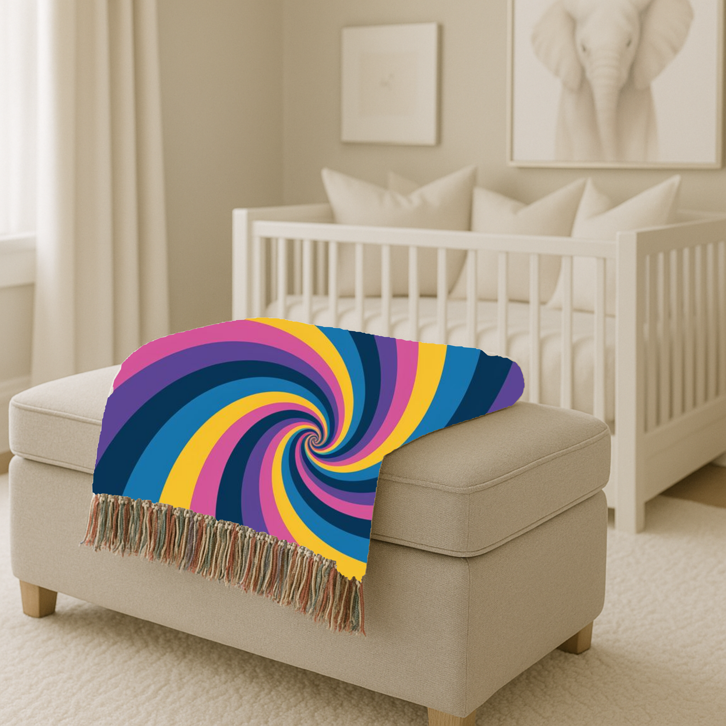 Hypnotic Throw — 1990s Psychedelic Swirl Woven Blanket