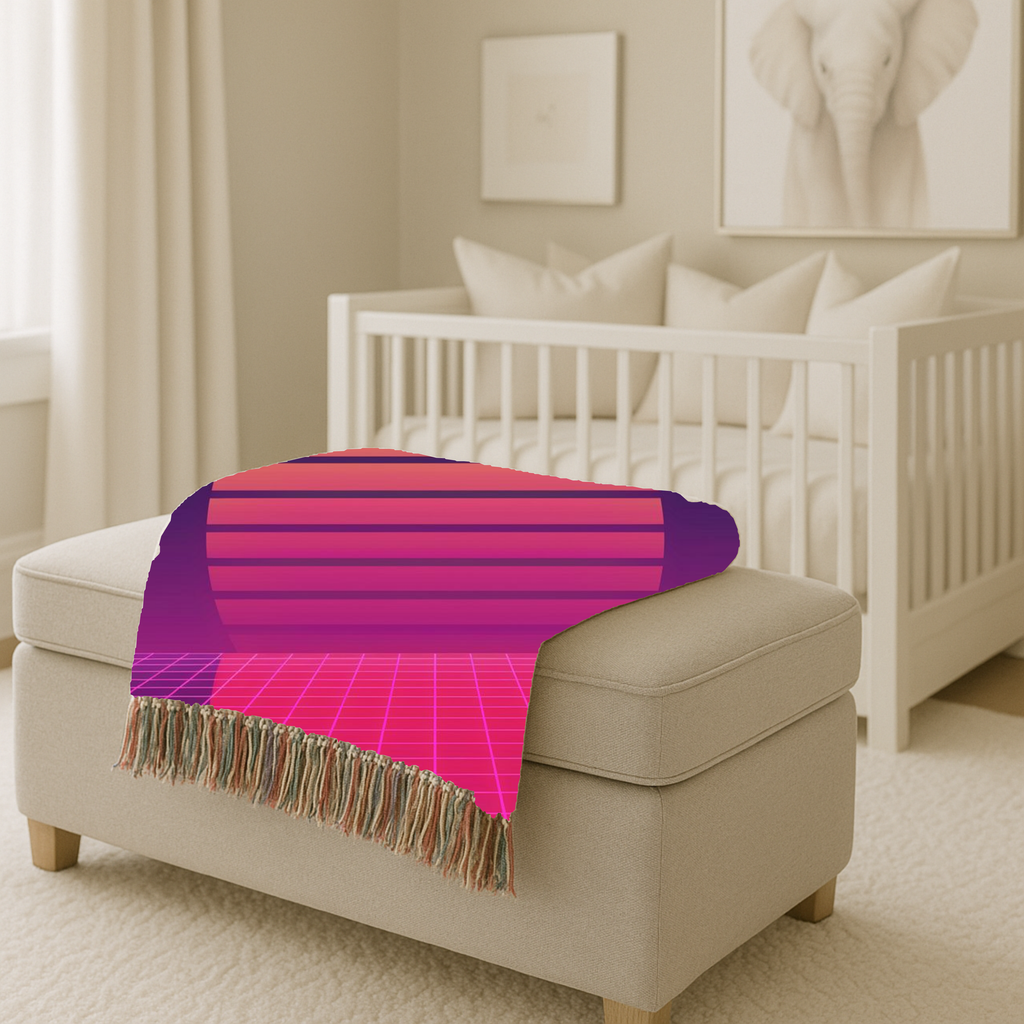 Sunset Grid Throw — 1980s Retrowave Glow Woven Blanket