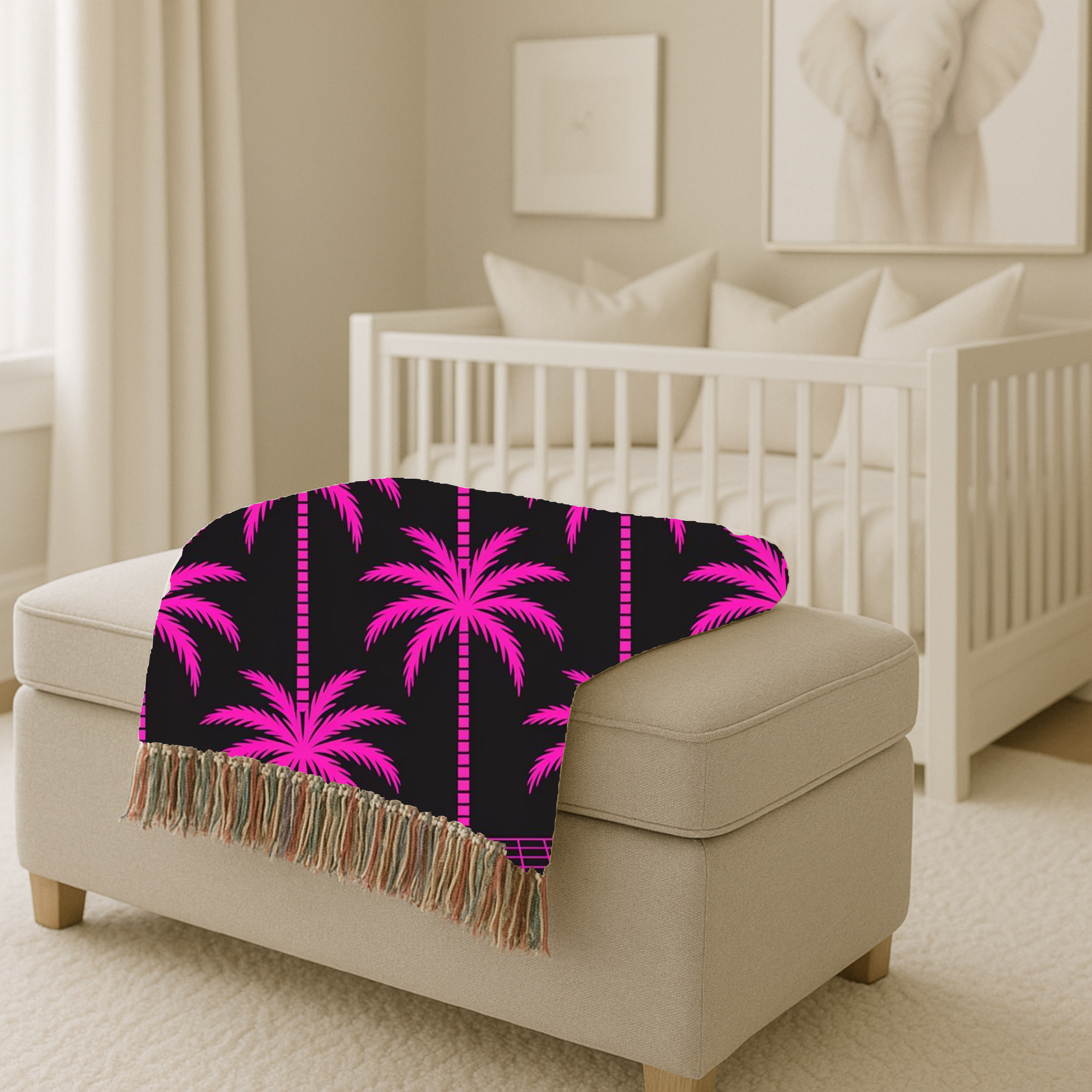 Neon Palm Throw — 1980s Tropical Night Woven Blanket