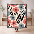 🌸 Nordic Bloom Throw — 1950s Scandinavian Floral Woven Blanket