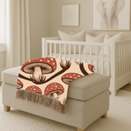 Forest Floor Throw — 1970s Woodland Mushroom Woven Blanket