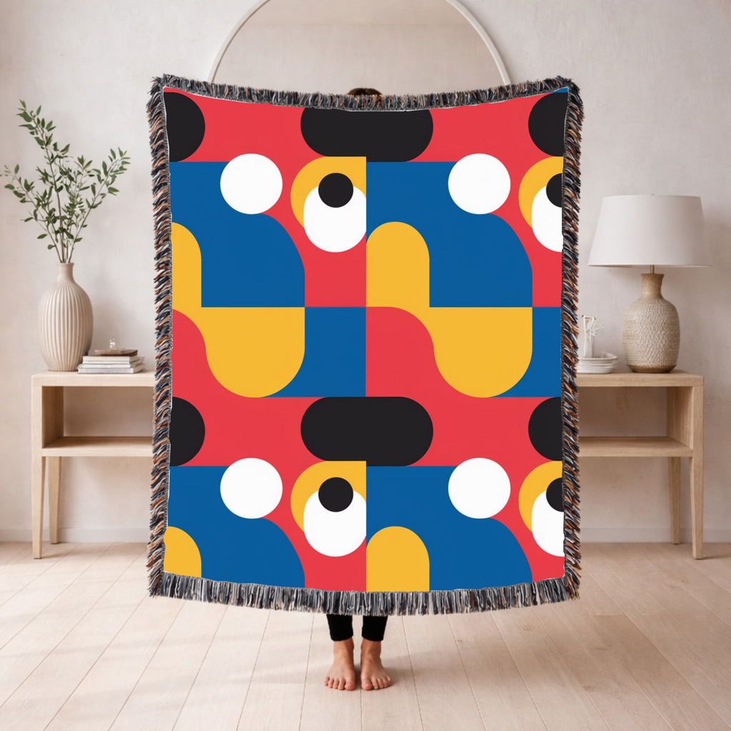 🔴 Primary Pop Throw — 1960s Graphic Art Woven Blanket