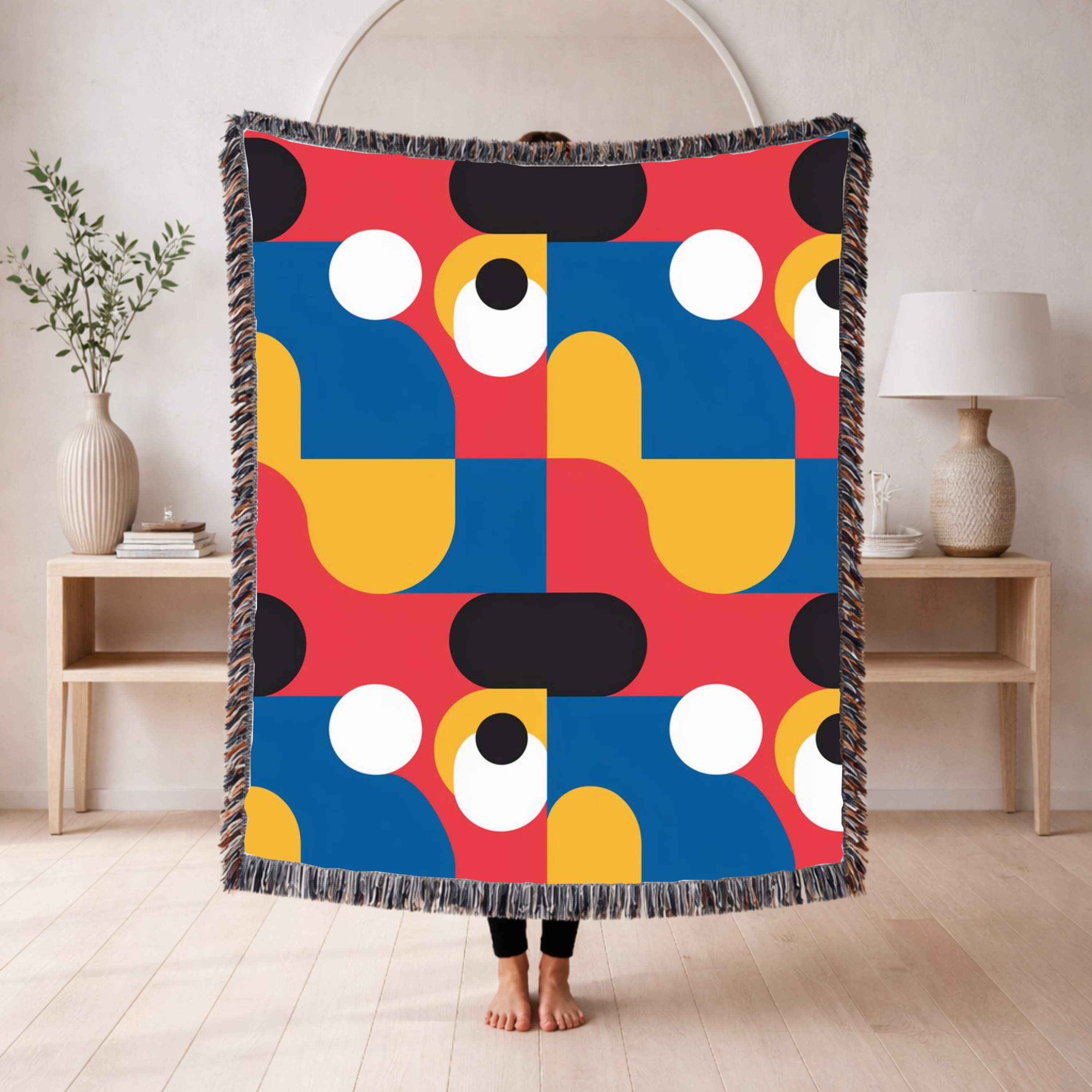 🔴 Primary Pop Throw — 1960s Graphic Art Woven Blanket