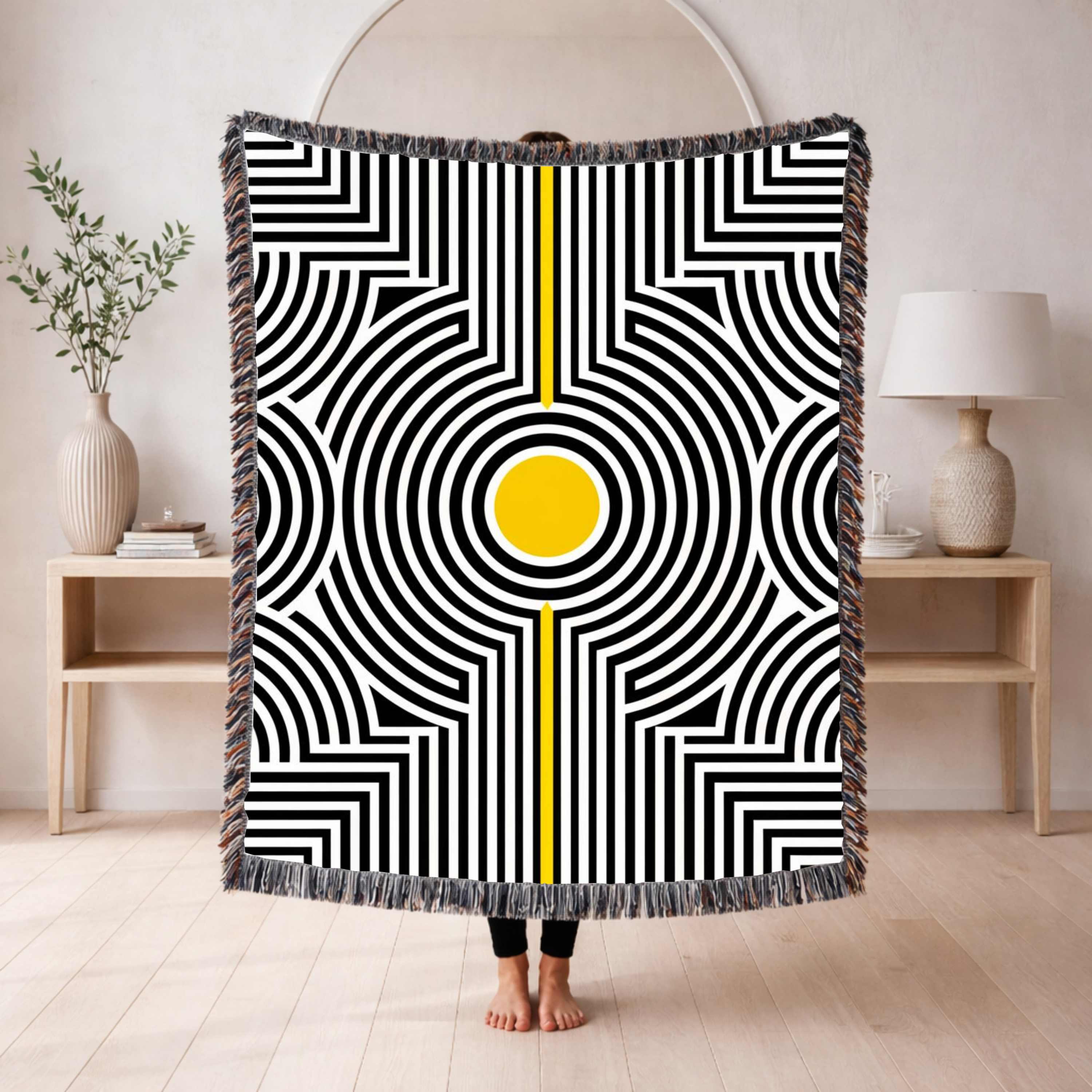 💛 Solar Op Throw — 1960s Op Art Woven Blanket