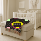 Pixel Robot Throw — 1980s Arcade Game Woven Blanket