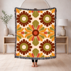 🌼 🌻  Harvest Medallion Throw — 1970s Folk Floral Woven Blanket