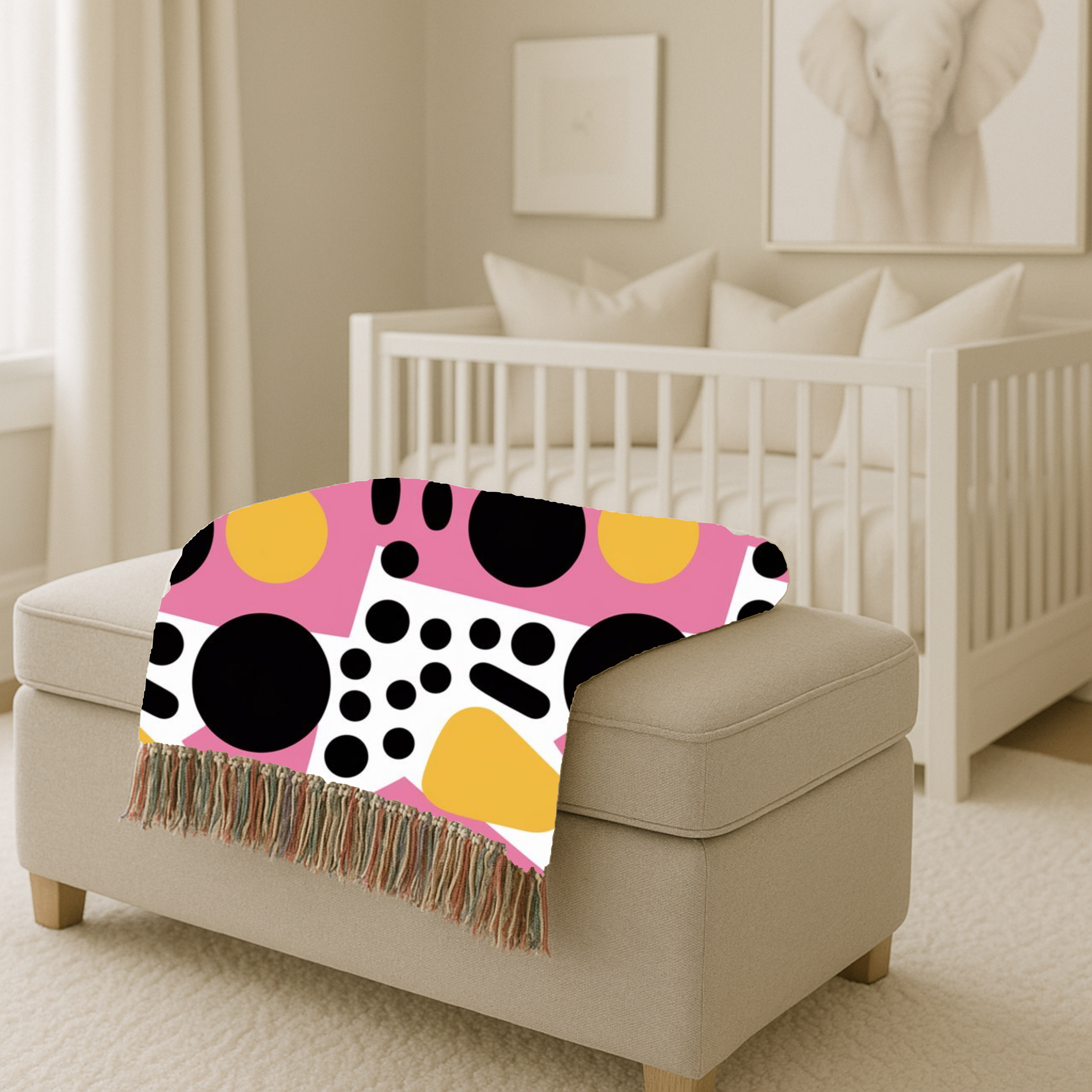 Dot Pop Throw — 1980s Bold Circle Woven Blanket