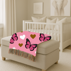 Butterfly Kiss Throw — 2000s Pink Butterfly & Heart Woven Blanket