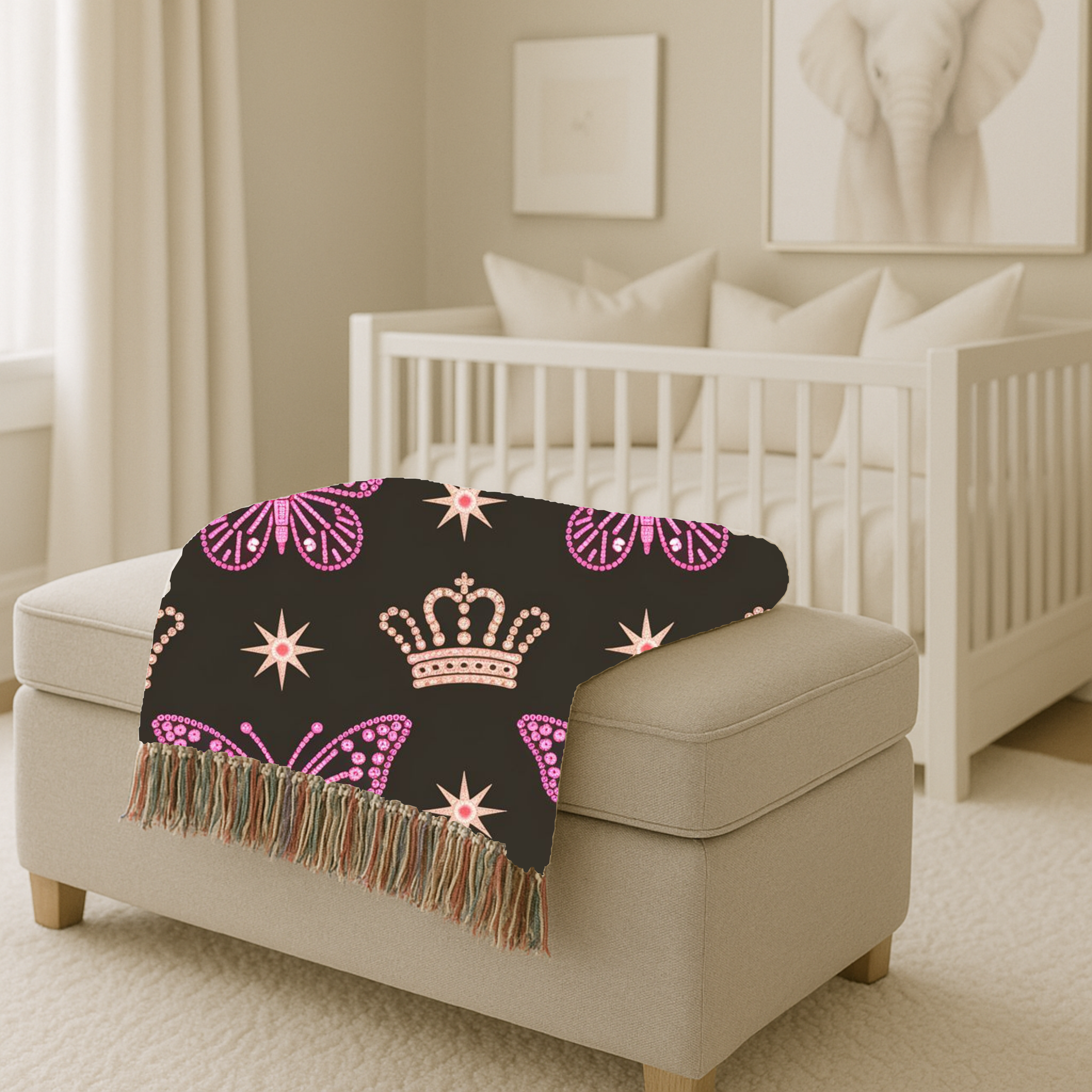 Crown & Wings Throw — 2000s Y2K Butterfly Crown Woven Blanket