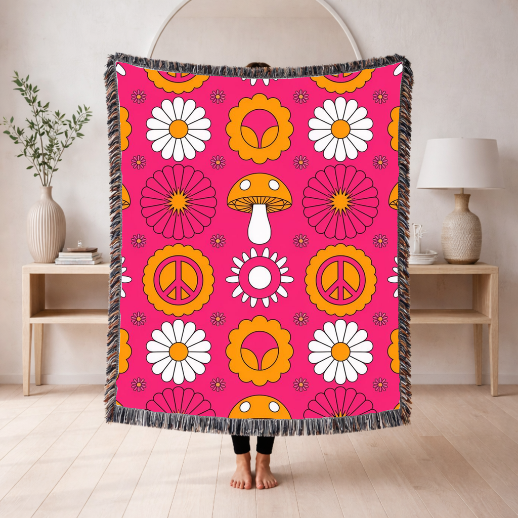 Woodstock Throw — 1960s Psychedelic Mandala Woven Blanket
