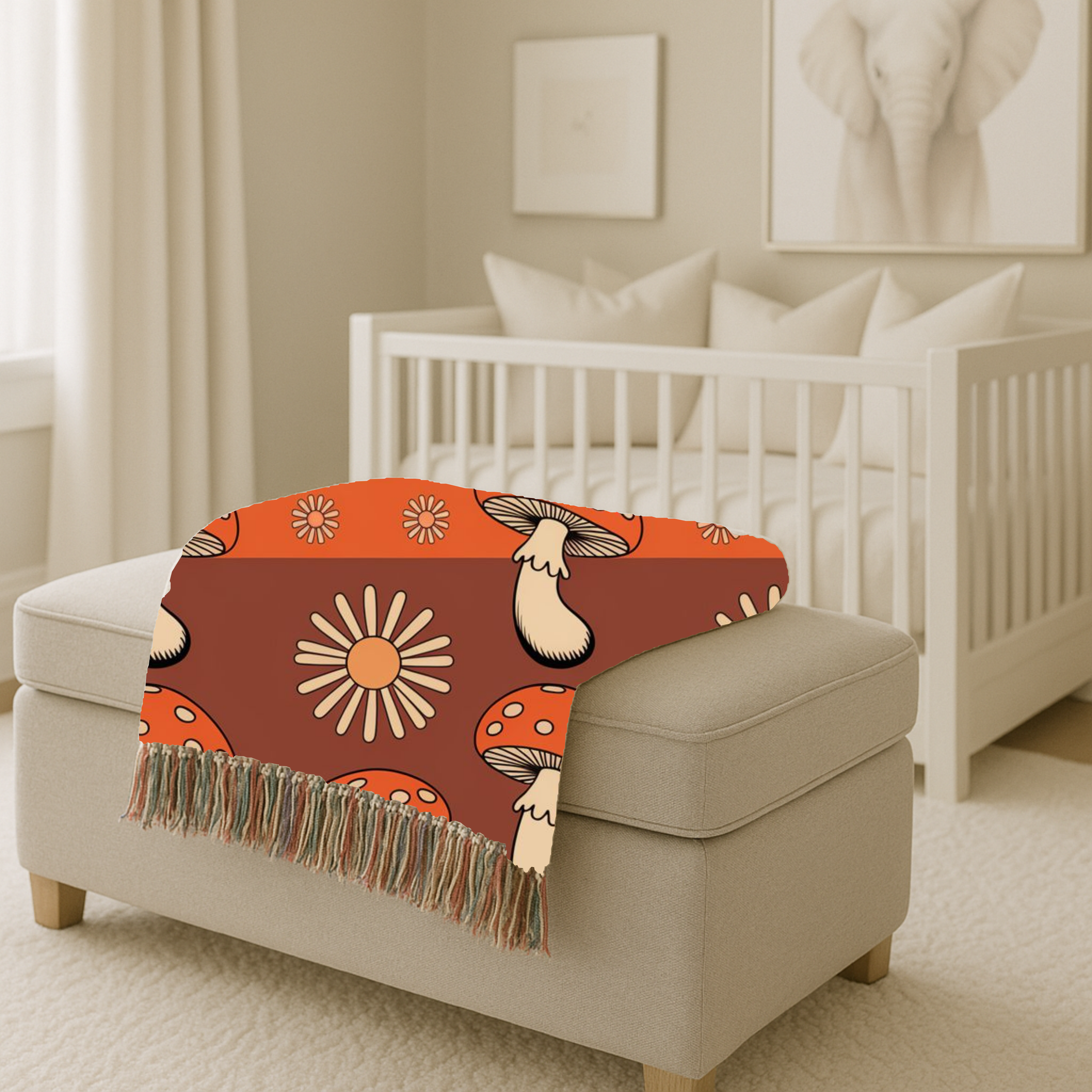 Stripe Shroom Throw — 1970s Retro Stripe Woven Blanket
