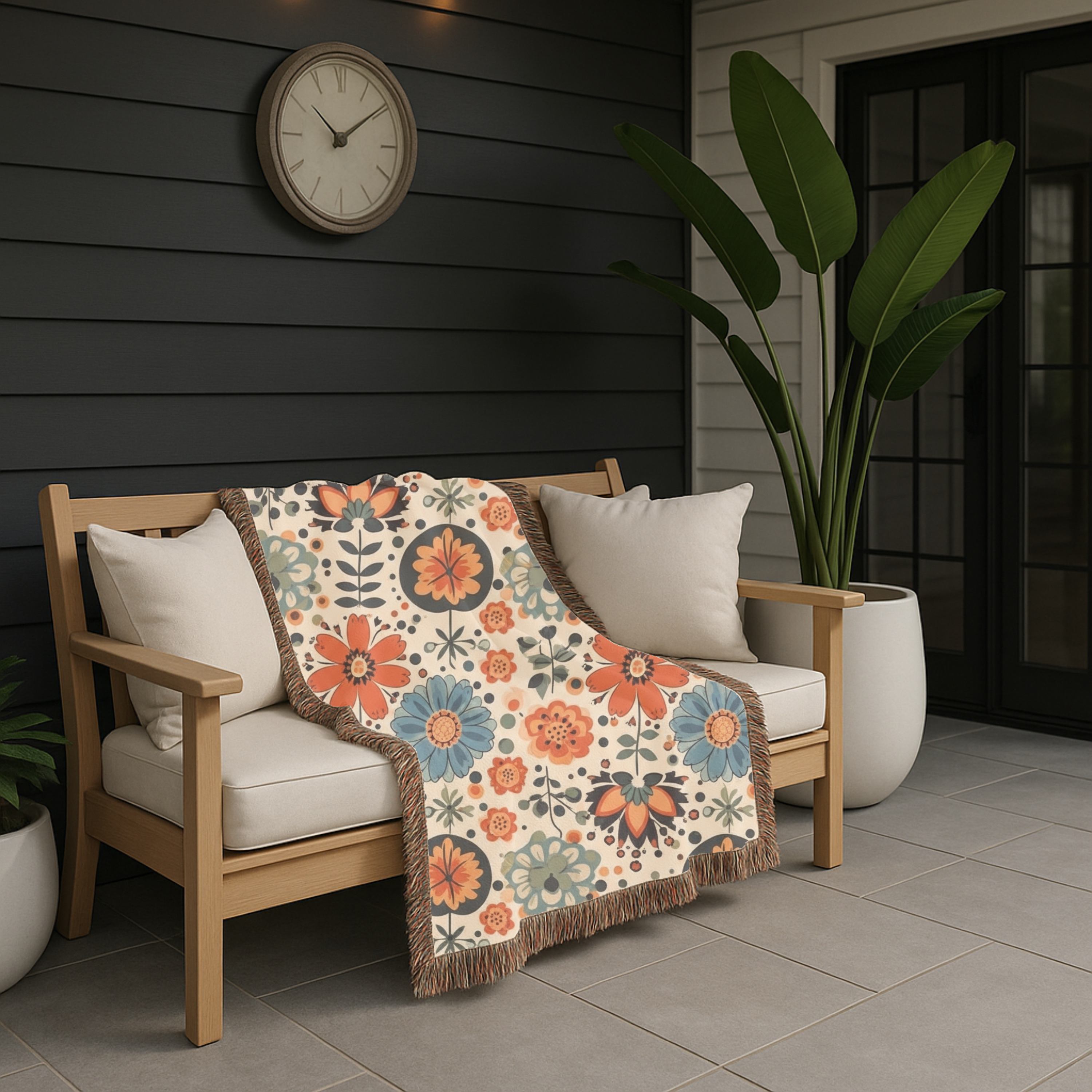 Folk Floral Throw — 1940s Botanical Garden Woven Blanket