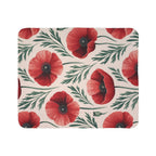 Poppy Floral Sherpa Blanket — Cozy Fleece Throw with Red Poppy Pattern