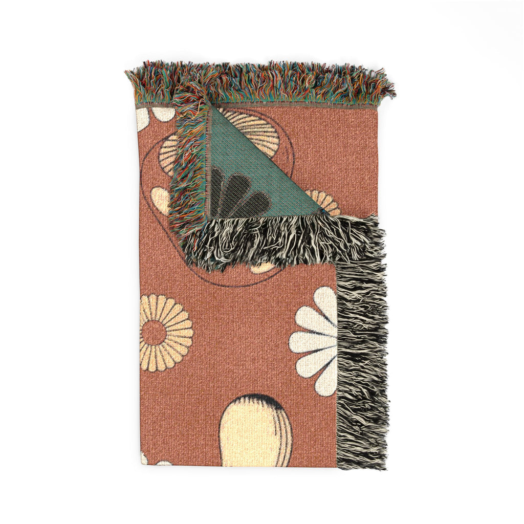 Groovy Mushroom Throw — 1970s Toadstool Daisy Woven Blanket