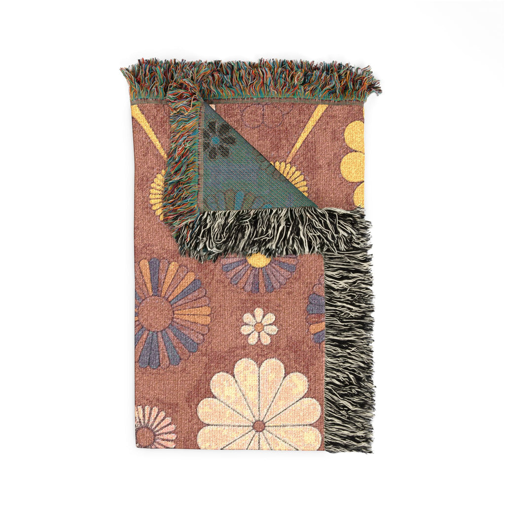 🌸 Groovy Garden Throw — 1960s Rainbow Flower Woven Blanket