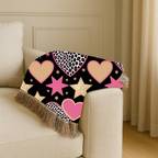 Girl Power Throw — 1990s Leopard Heart & Star Woven Blanket