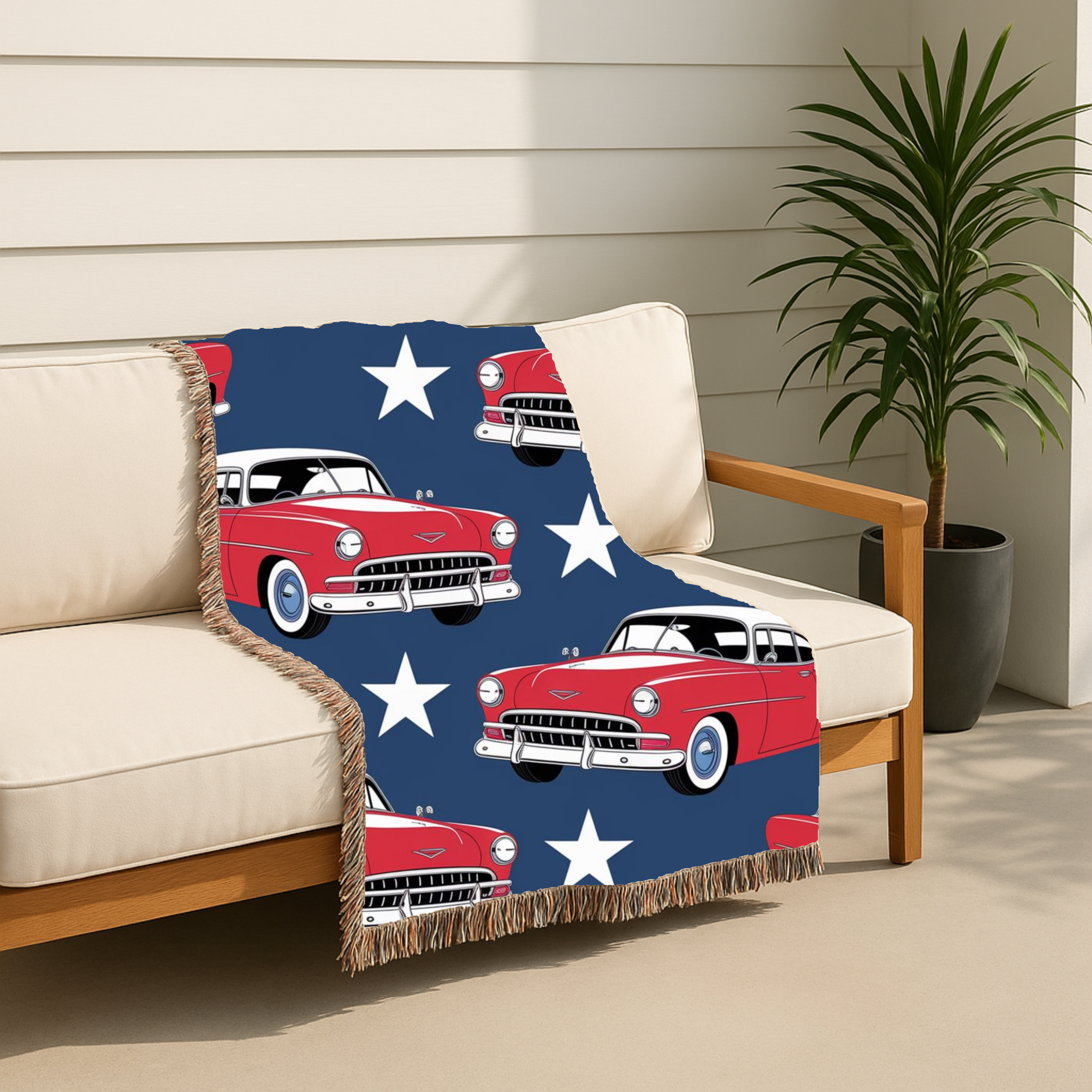 🚗 Cruisin' Throw — 1950s Classic American Car Woven Blanket