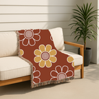 Spiral Daisy Throw — 1970s Retro Outline Woven Blanket