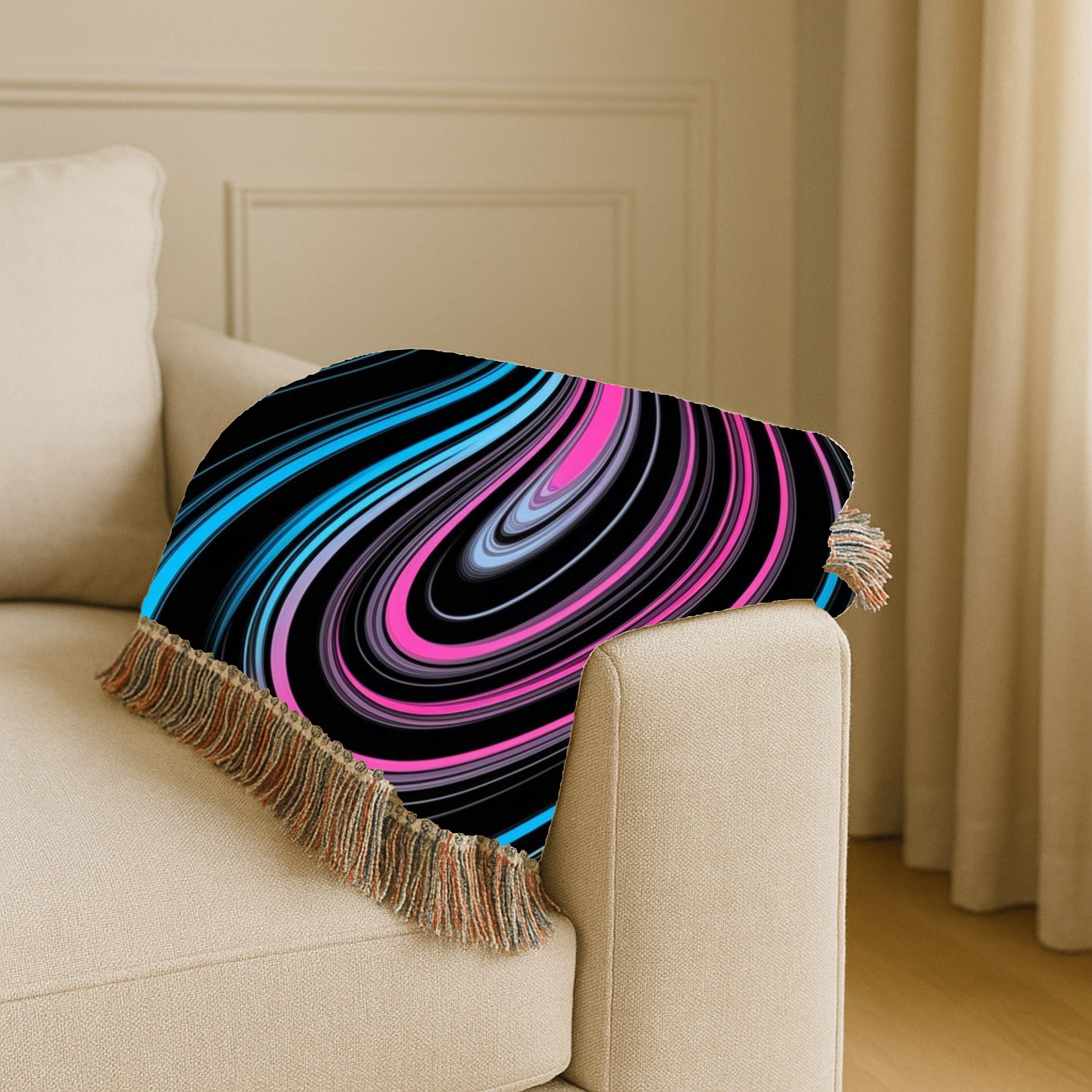 Neon Vortex Throw — 2000s Y2K Neon Flow Woven Blanket