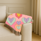 Layered Heart Throw — 1980s Rainbow Love Woven Blanket