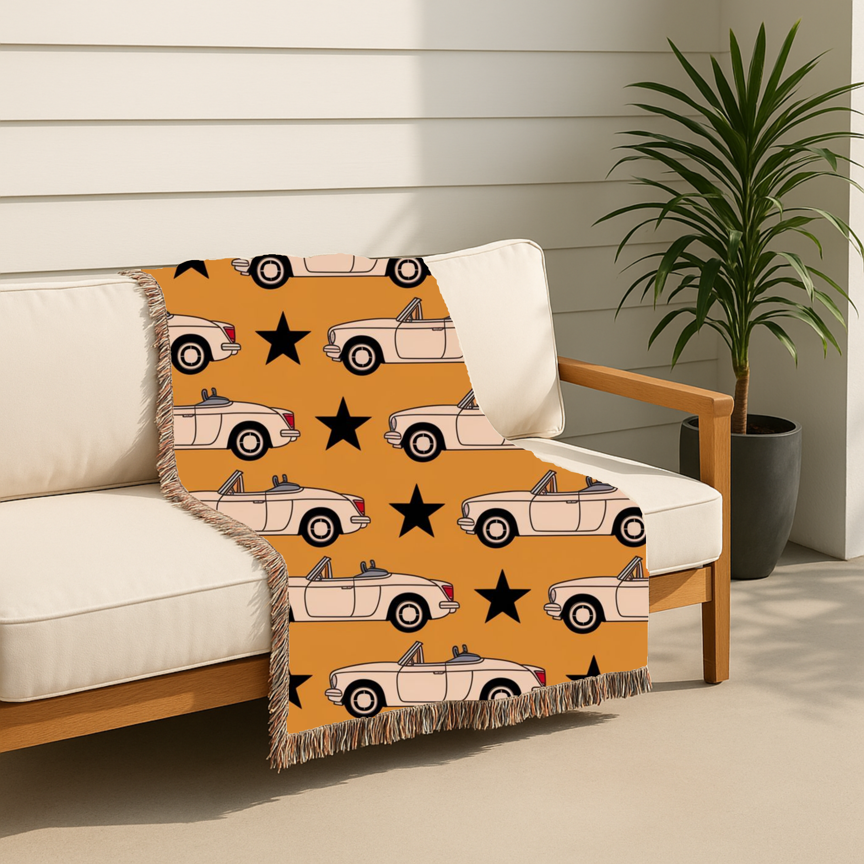 🚗 Top Down Throw — 1950s Convertible Star Woven Blanket