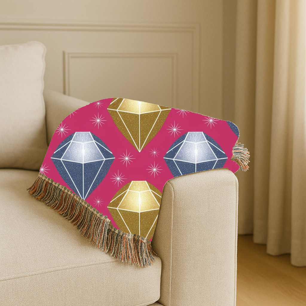 Diamond Glam Throw — 1980s Jewel Sparkle Woven Blanket