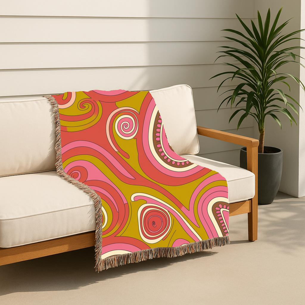 🌈 Summer of Love Throw —1960s Psychedelic Paisley Woven Blanket