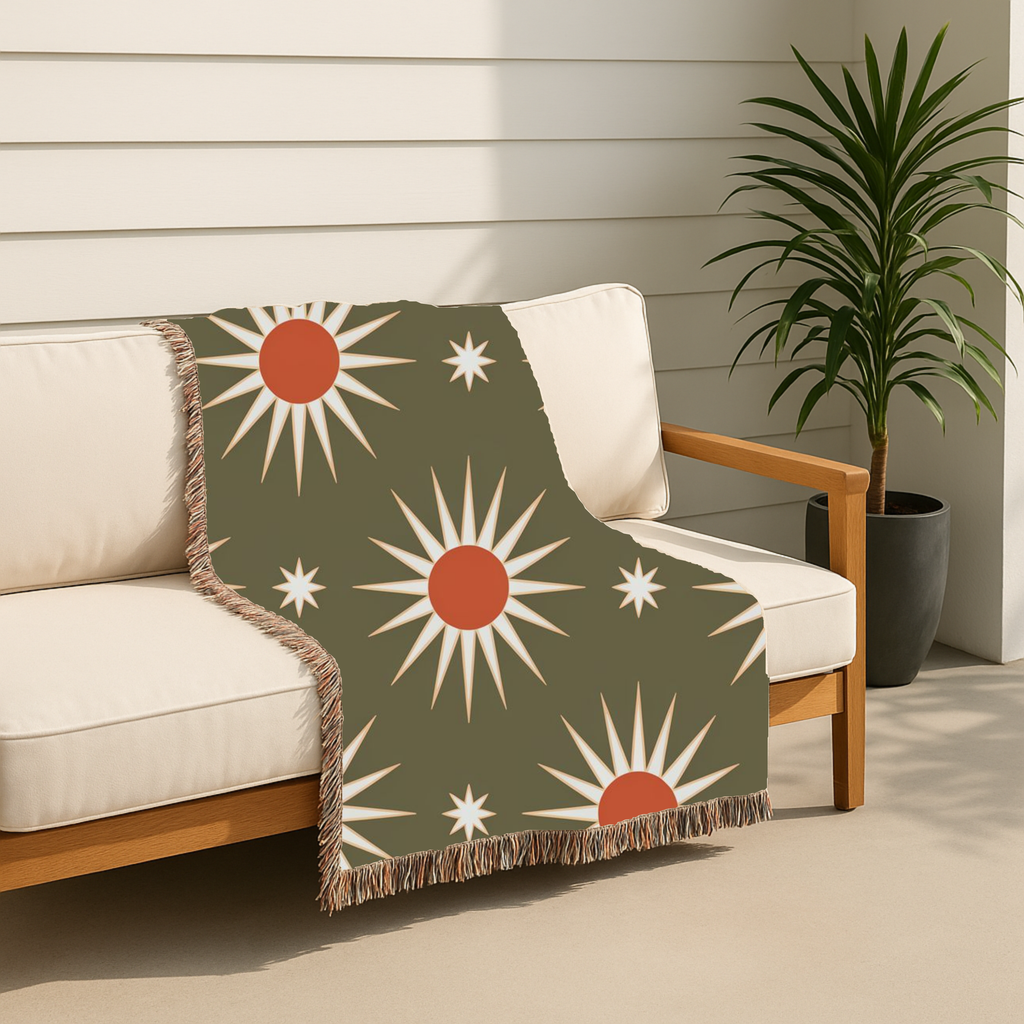 Solar Burst Throw — 1970s Starburst Woven Blanket