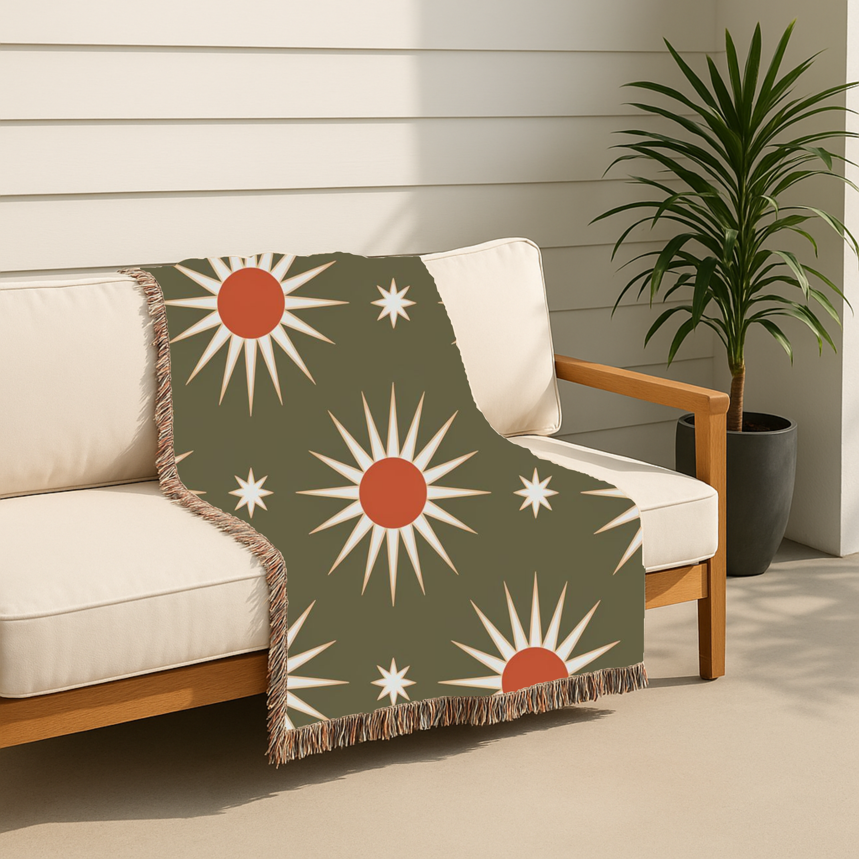 Solar Burst Throw — 1970s Starburst Woven Blanket