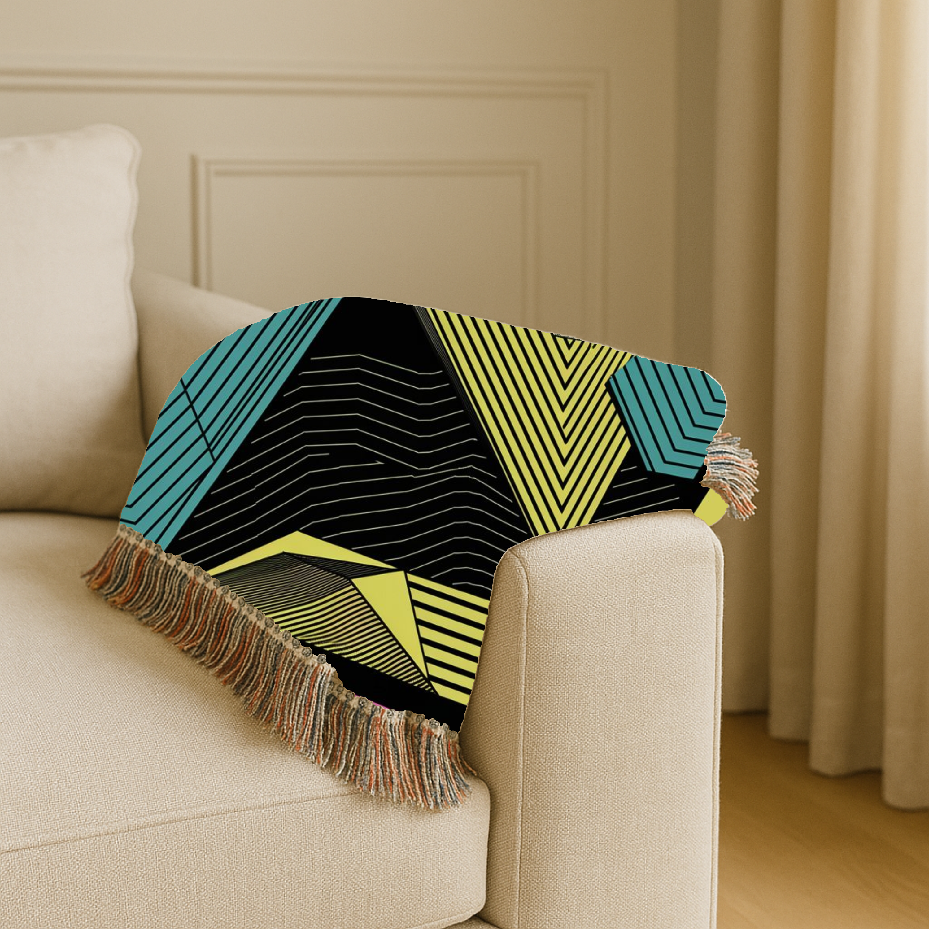 Electric Triangle Throw — 1980s Bold Stripe Geometric Woven Blanket