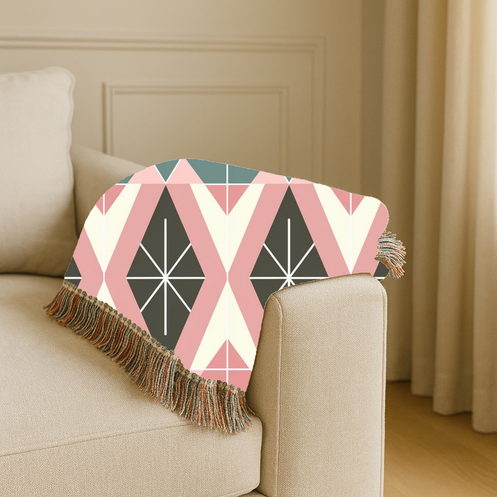 Prism Geo Throw — 1980s Pastel Geometric Woven Blanket