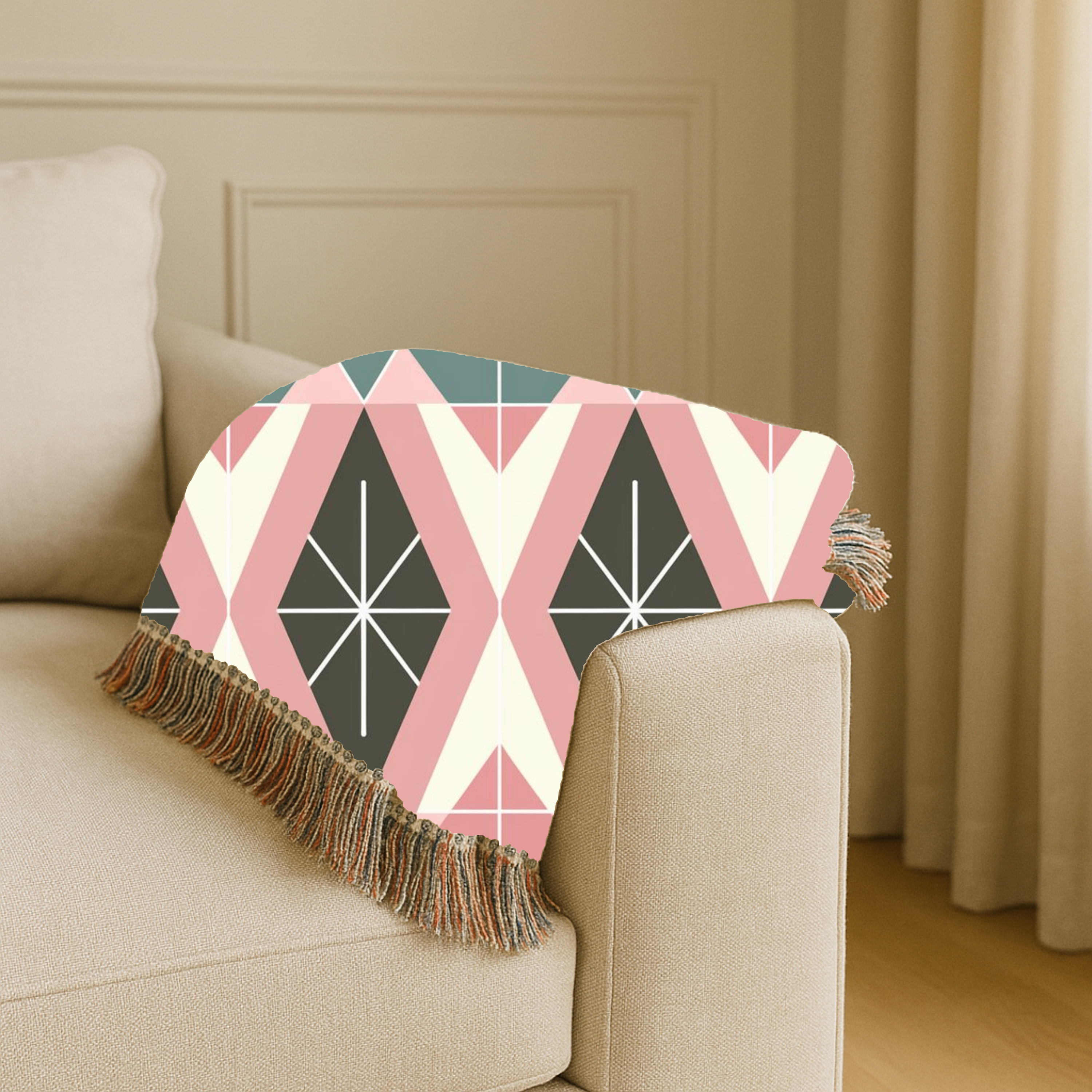 Prism Geo Throw — 1980s Pastel Geometric Woven Blanket