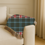 Electric Tartan Throw — 1990s Teal & Red Plaid Woven Blanket