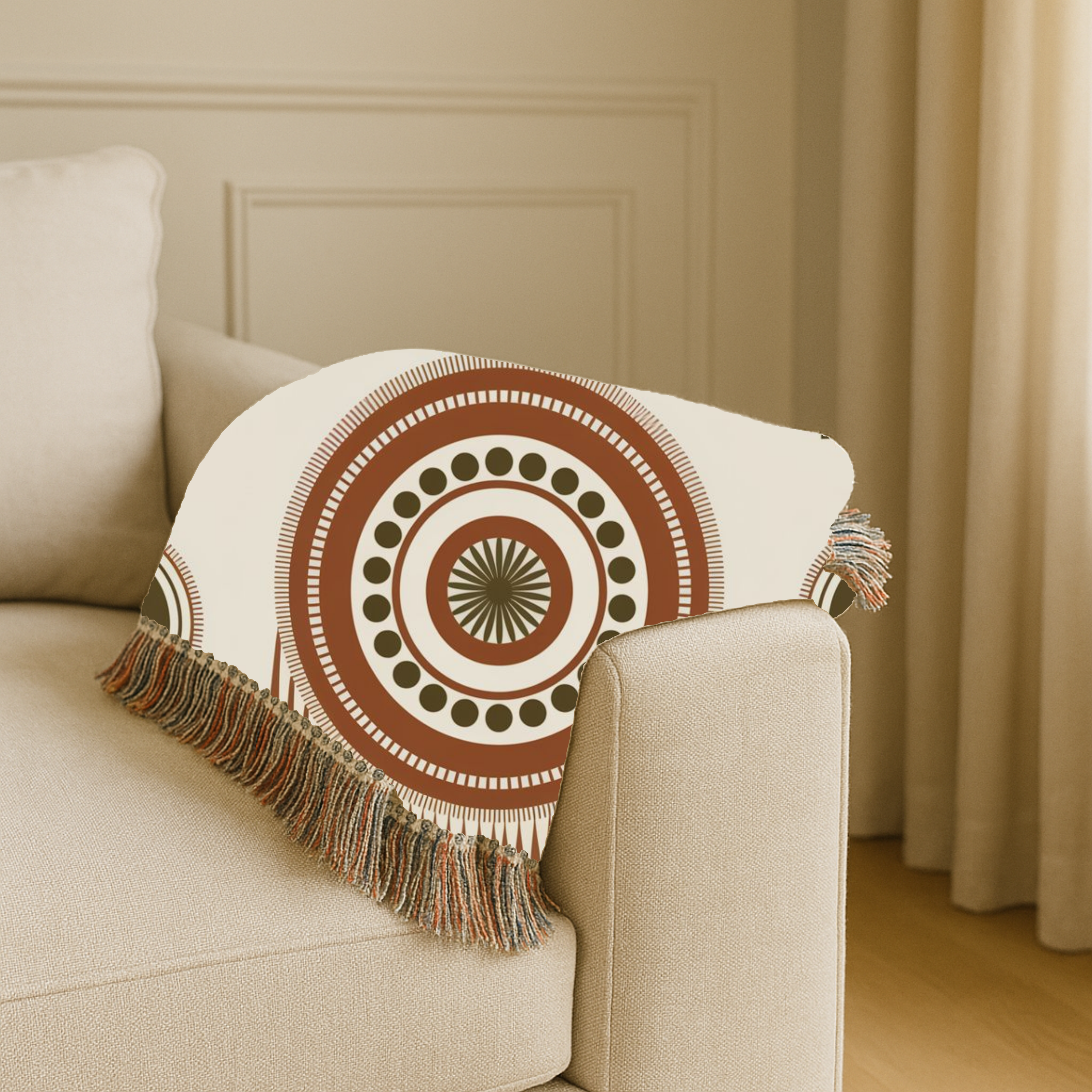 Sage Dreamcatcher Throw — 1970s Bohemian Olive Woven Blanket