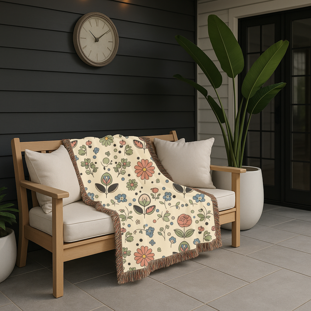 Meadow Ditsy Throw — 1940s Folk Floral Woven Blanket