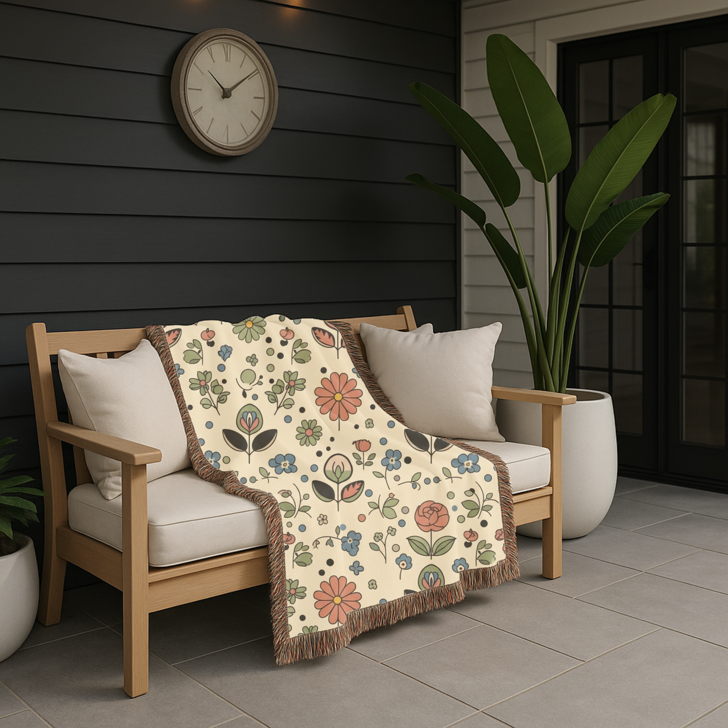 Meadow Ditsy Throw — 1940s Folk Floral Woven Blanket