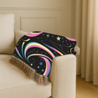 Stardust Throw — 2000s Y2K Rainbow Star Swirl Woven Blanket