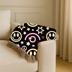 Happy Daze Throw — 1990s Smiley Face & Peace Woven Blanket