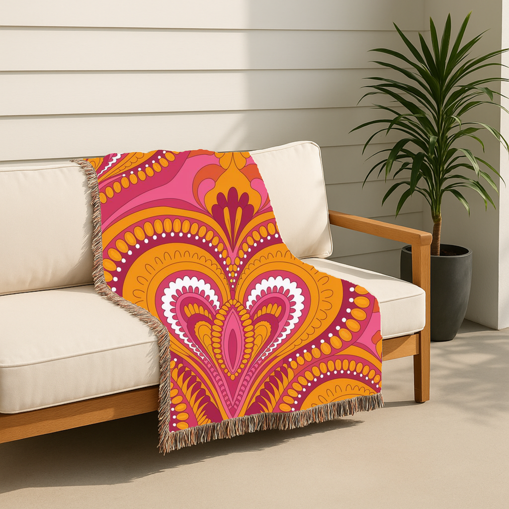 🧡 Palazzo Throw — 1960s Damask Paisley Woven Blanket