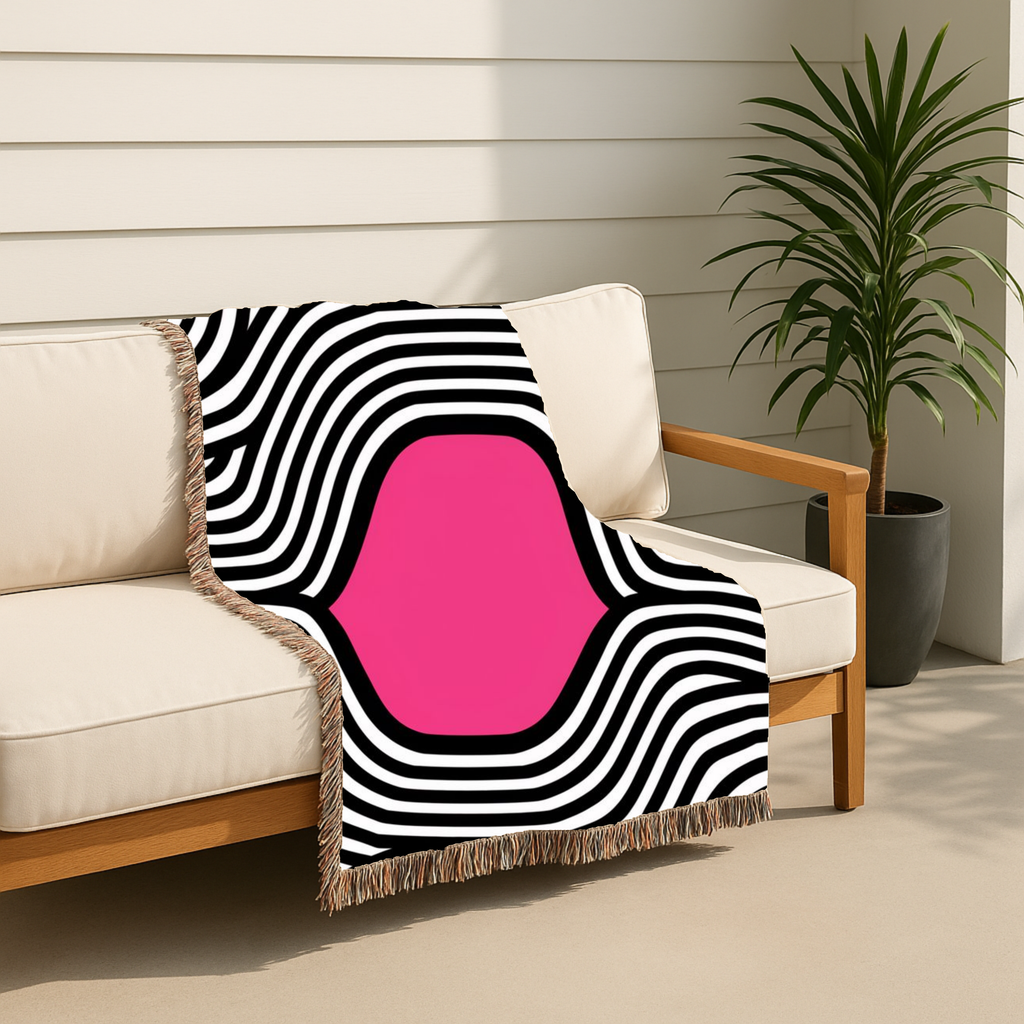 🩷 Pink Vortex Throw — 1960s Op Art Woven Blanket