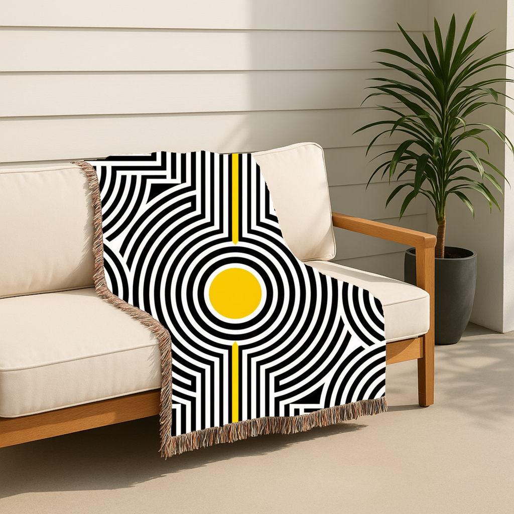 💛 Solar Op Throw — 1960s Op Art Woven Blanket