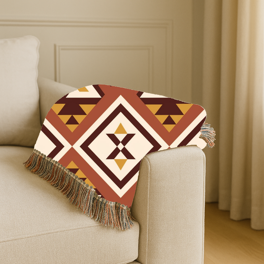 Canyon Weave Throw — 1970s Navajo Diamond Woven Blanket