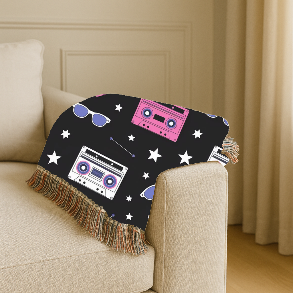 Mixtape Throw — 1980s Boombox & Cassette Woven Blanket