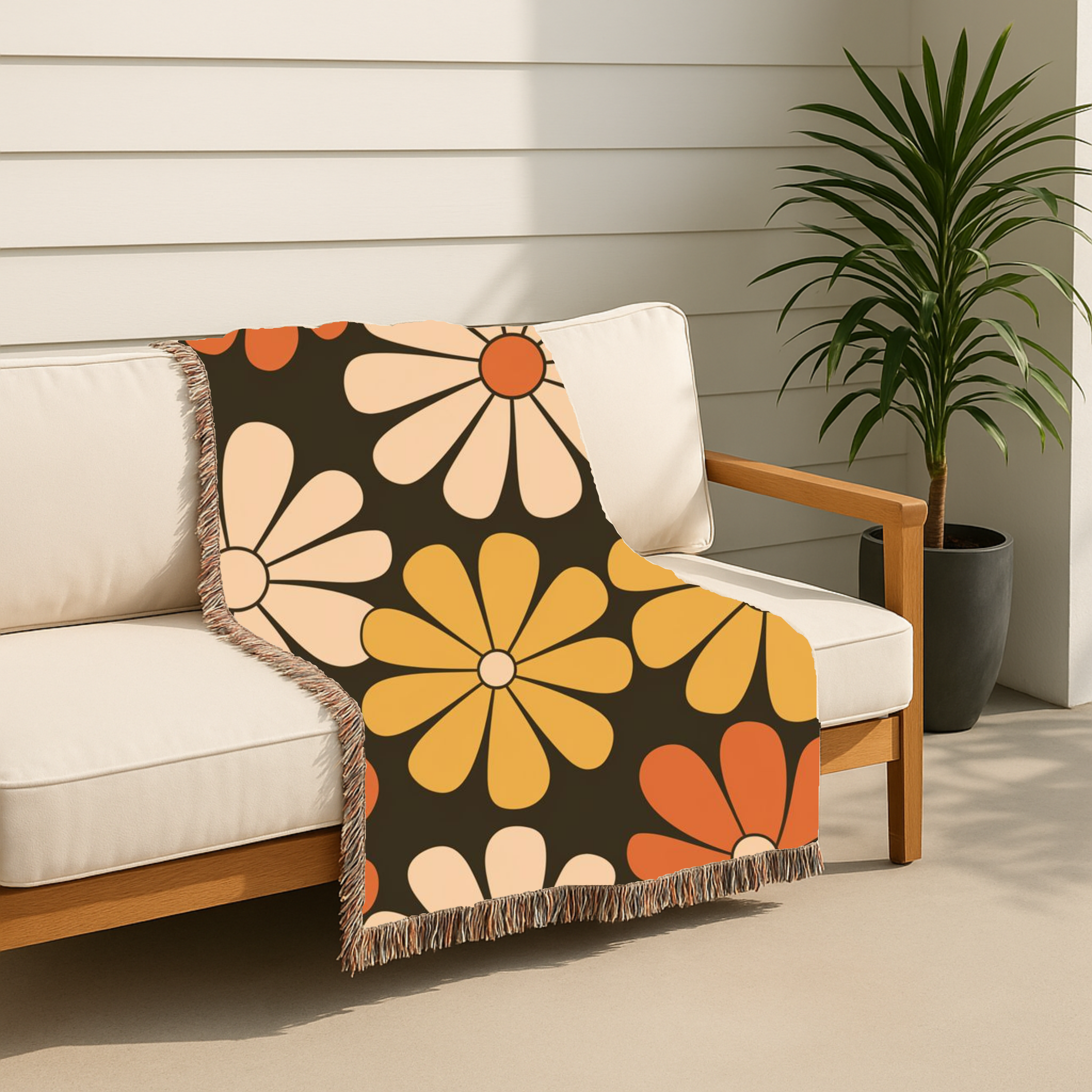 🌼  Retro Daisy Throw — 1970s Groovy Floral Woven Blanket