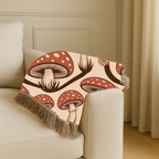 Forest Floor Throw — 1970s Woodland Mushroom Woven Blanket