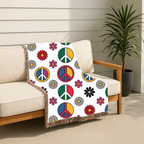 ✌️ Peace & Love Throw — 1960s Flower Power Woven Blanket