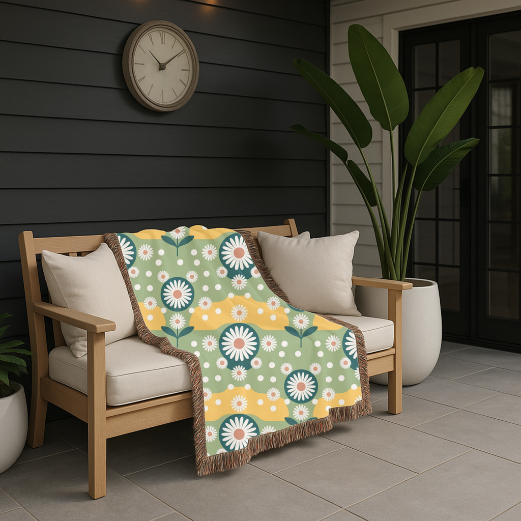 Daisy Wave Throw — 1950s Atomic Garden Woven Blanket